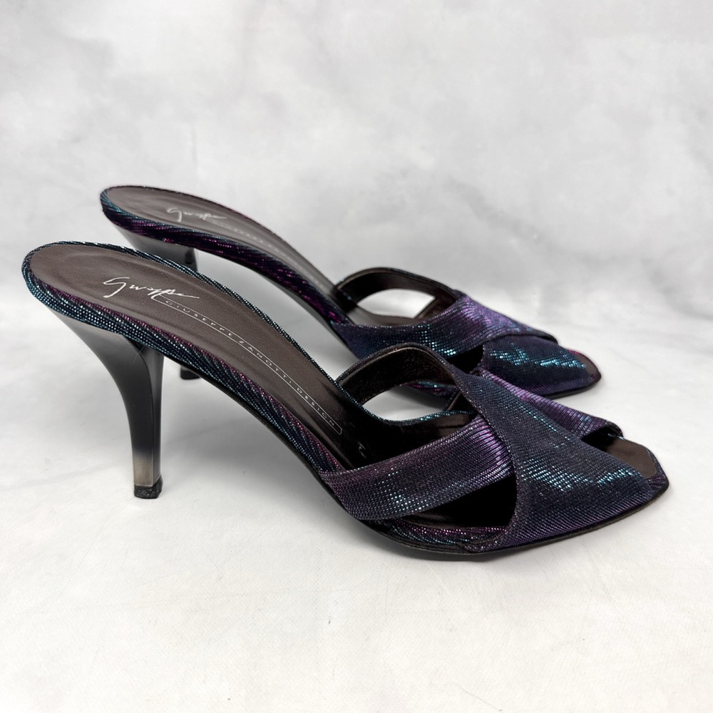 Giuseppe Zanotti Vicini Vintage Y2K Glitter Lurex Slide Mule Sandal Heels Retro